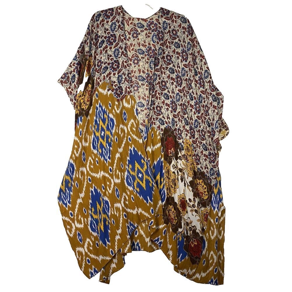 Macchia Di Riggine Brown Boho Damask Print Kimono Duster Women's One Size